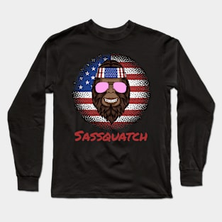 Sassquatch - Badass With An Attitude To Match - Patriotic American - Black Long Sleeve T-Shirt